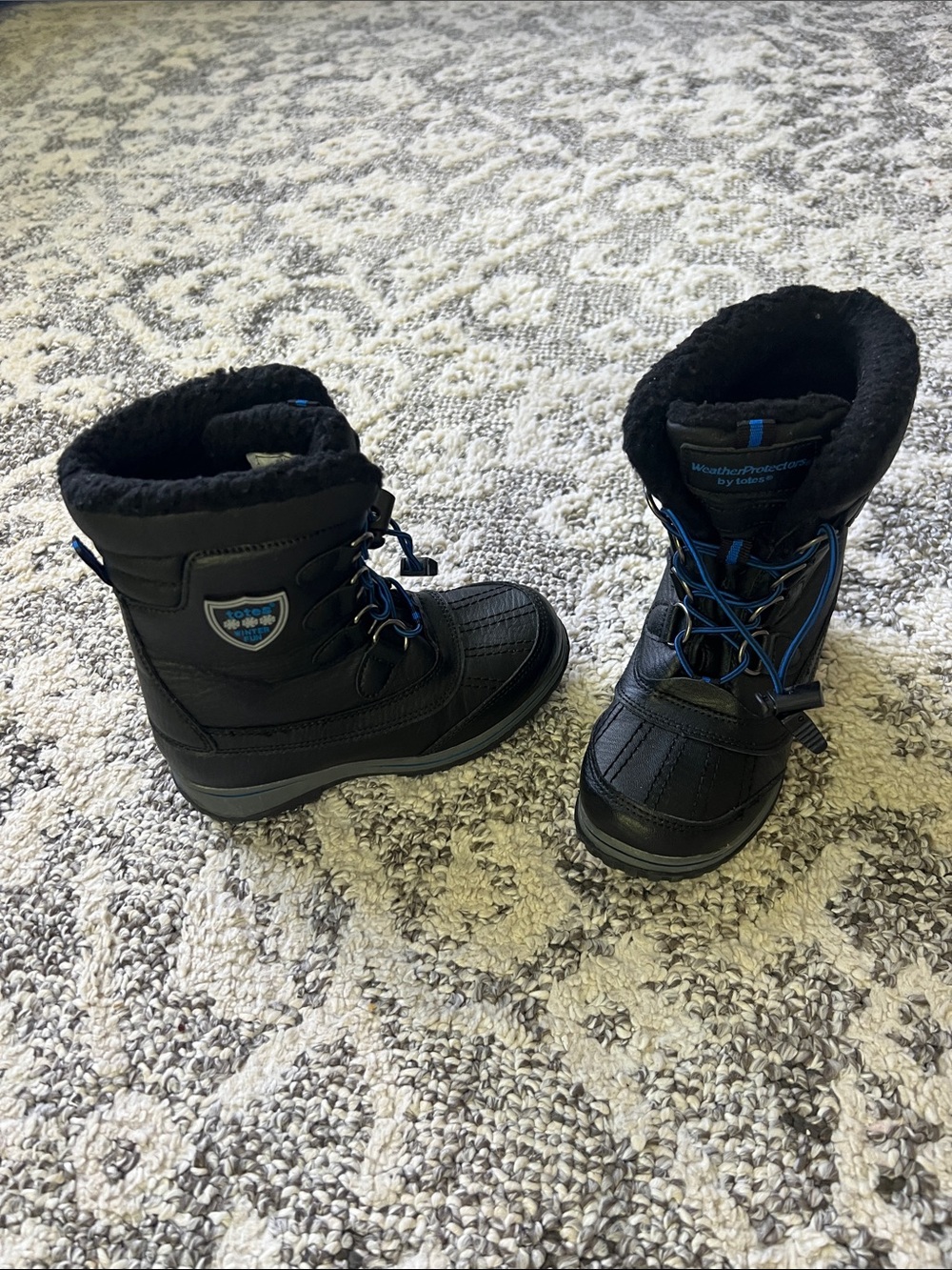 Bundle 3 pairs and get offer $20 totes Kids Black Winter Boots with Blue Trim